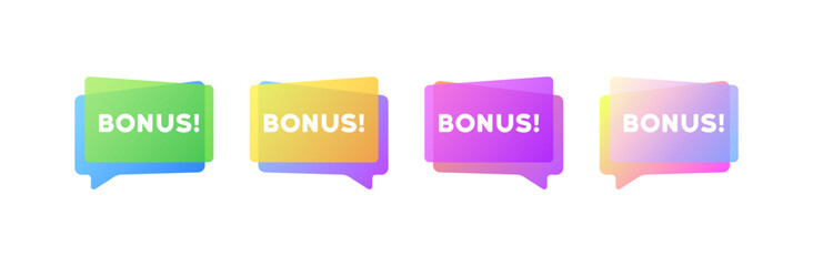 Bonus bubbles. Flat, color, speech bubbles, bonus signs. Vector icons