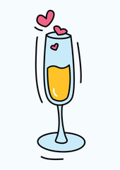 Love element of colorful set. A joyful love-themed illustration feature a glass of champagne, perfect for celebrating special moments of love and togetherness. Vector illustration.