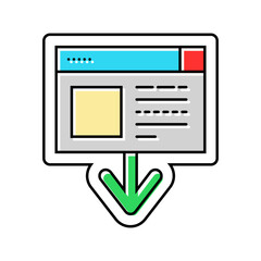 laptop down arrow download website color icon vector. laptop down arrow download website sign. isolated symbol illustration