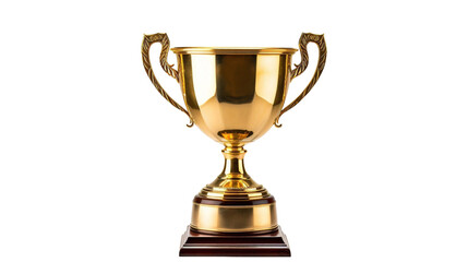 Gold trophy on white transparent background, shining and standing tall. - obrazy, fototapety, plakaty