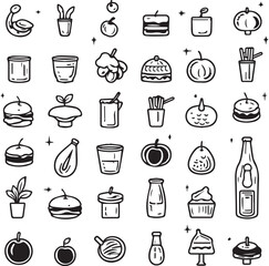 set of food vector icons isolated on white background