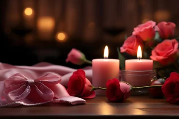 Fotobehang valentines day background, social media background for vday, full of romance cards with love, red rose and candles  © fadi