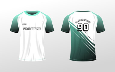 Naklejka premium Sport t-shirt mockup. Flat, color, back and front view, t-shirt layout for sports, t-shirt with number 90, player name mockup location. Vector icons