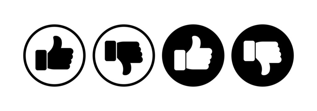 Finger up and down icons. Silhouette, black, thumbs up icons, thumbs down in a circle. Vector icons