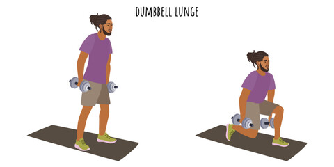 Young man doing dumbbell lunge exercise