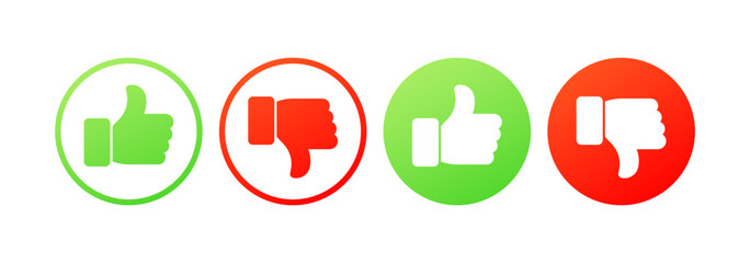 Like and dislike icons. Flat, color, thumbs up and thumbs down set, likes and dislikes icons. Vector icons - obrazy, fototapety, plakaty