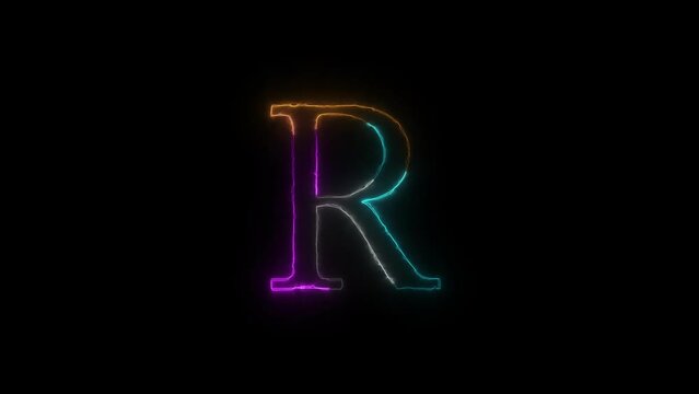 Neon letter R with alpha channel, neon alphabet and letters, neon light, illumination