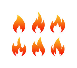 Fire icons. Flat, yellow, fire icon set. Vector icons