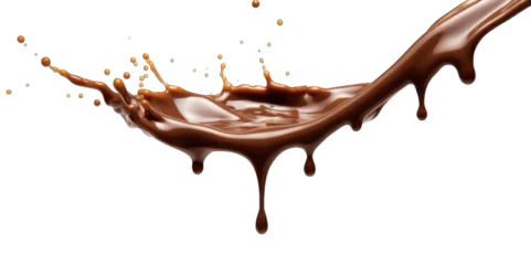 Zelfklevend Fotobehang Pouring chocolate dripping isolated on transparent or white background, png © Stitch