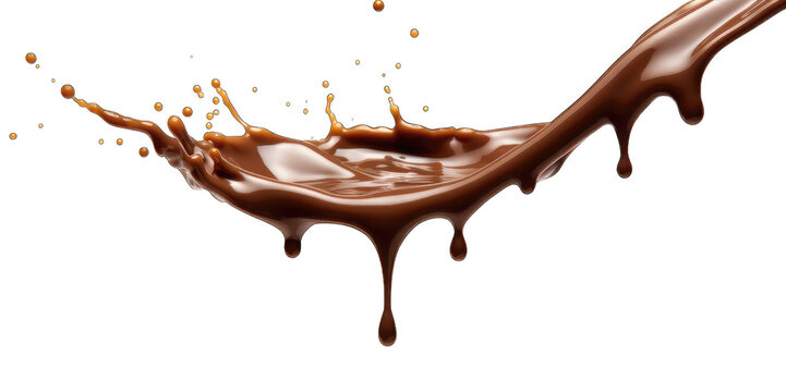Pouring chocolate dripping isolated on transparent or white background, png