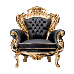 Black and gold luxury armchair on transparent or white background, png