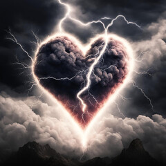 Heart of dark clouds and lightning.