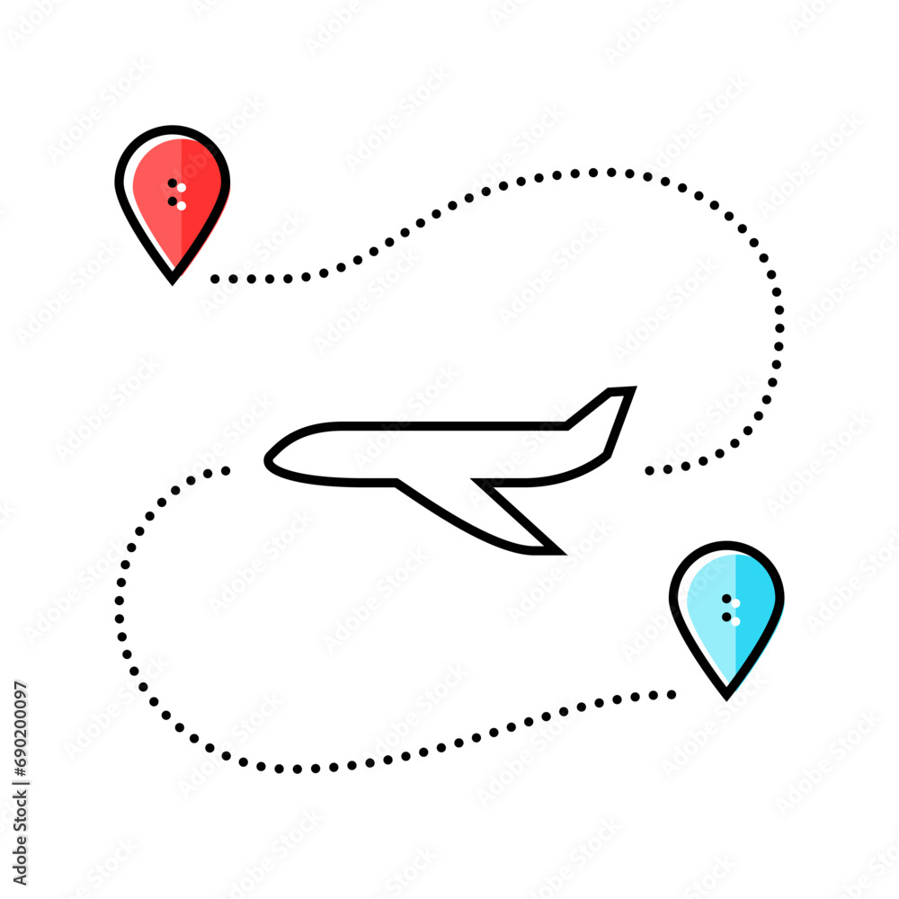 Poster airplane track map location color icon vector. airplane track map location sign. isolated symbol ill