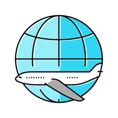 airplane planet map location color icon vector. airplane planet map location sign. isolated symbol illustration