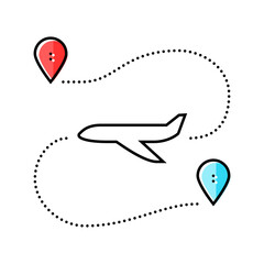 airplane track map location color icon vector. airplane track map location sign. isolated symbol illustration