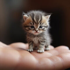 little kitten on a palm of a human hand