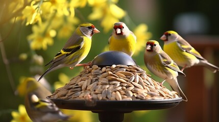 Feeding Time: Finch Flock at the Feeder