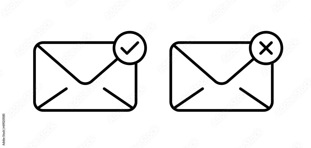 Poster envelope icons. outline, approved and rejected envelope, cross and tick on the envelope. vector icon