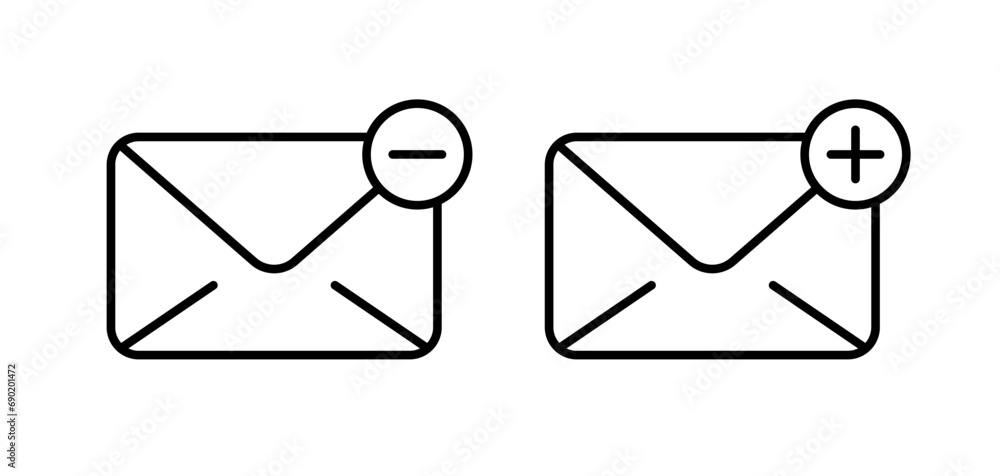 Poster envelope icons. outline, approved and rejected envelope, minus and plus on the envelope. vector icon