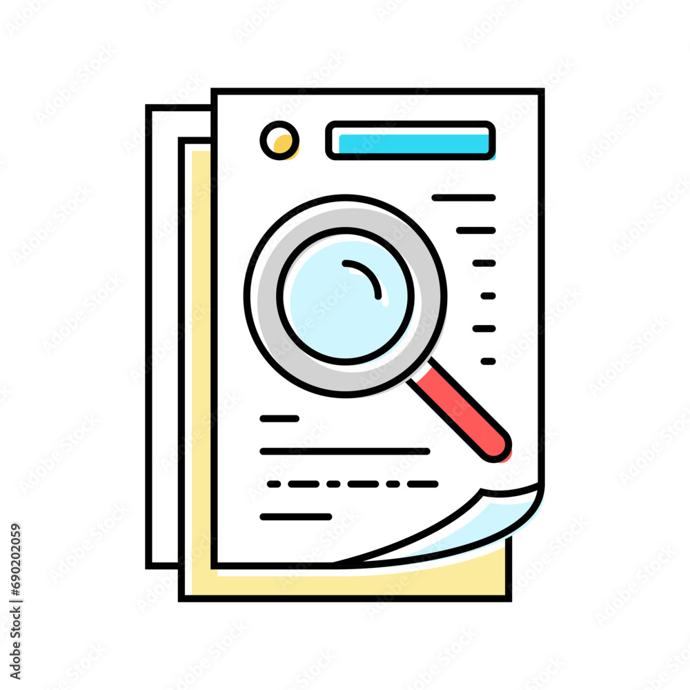 Poster document search magnifying glass color icon vector. document search magnifying glass sign. isolated 