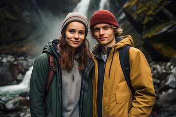 Beautiful cheerful couple spending vacation on nature romantic time generative AI