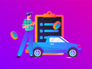 Fototapeta premium Buy insurance for car flat character vector concept operation illustration 