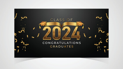 Fototapeta na wymiar Class of 2024 Congratulations Graduates. Academic Cap and Diploma Graduation Ceremony. Vector Template for Senior Class of University, Year 2024 Banner, Party, High School or College Graduate