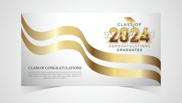 Class of 2024 Congratulations Graduates. Academic Cap and Diploma Graduation Ceremony. Vector Template for Senior Class of University, Year 2024 Banner, Party, High School or College Graduate