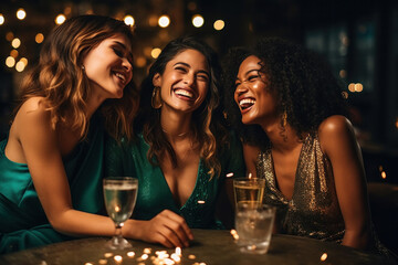 Cheerful female friends having fun on party together
