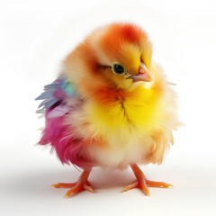 Сolorful Baby Chicken on White Background. - obrazy, fototapety, plakaty