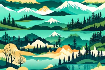 setvof nature landscape backgrounds with silhouettes of mountains and trees