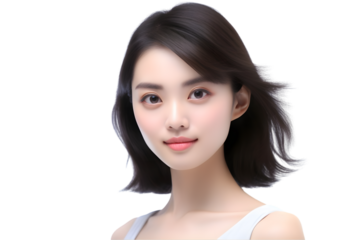 Japanese beautiful woman portrait with smooth health skin face for advertising design 3D rendering. Generative Ai.