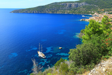 View  to the Komiza bay on Adriatic sea, island Vis, Croatia