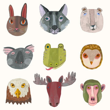 Animals wildlife watercolor vector illustration.