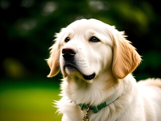 Posing White Golden Retriever Labrador Dog Looking Up Realistic Illustration