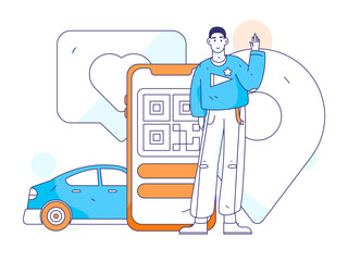 Flat vector concept operation hand drawn illustration of people taking a taxi
