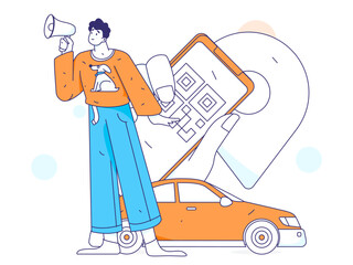 Flat vector concept operation hand drawn illustration of people taking a taxi
