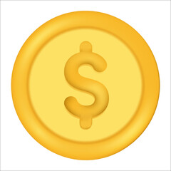 Gold coin with dollar sign. Dollar coin vector illustration. Gold in form of penny.