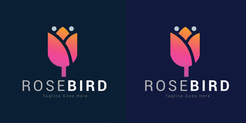 Vector nature rose bird logo design