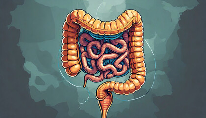 This visualization provides a more realistic and informative picture of the structure and function of the human intestine - obrazy, fototapety, plakaty