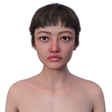 A photorealistic portrait of an Asian woman, 3D illustration