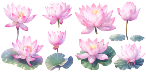 Lotus watercolor illustration clipart. Generative AI