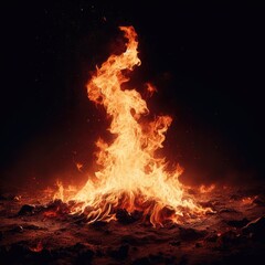 fire flames with glowing particles isolated on black background