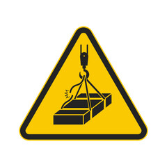 Triangle yellow safety sign risk of fall from height, wire sling break, for industrial engineering crane safety sign