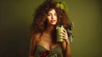 Beautiful young woman drinking fresh smoothie. Healthy lifestyle concept