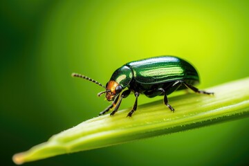 close view of insect on plant leaf and natural green background (AI Generator)