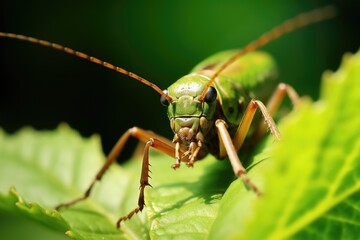 close view of insect on plant leaf and natural green background (AI Generator)