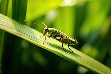 close view of insect on plant leaf and natural green background (AI Generator)