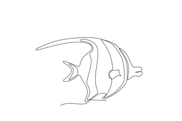 Obraz premium Single continuous line drawing of anglefish for aquatic logo identity. Beautiful mascot concept for under water show icon. One line draw graphic design vector illustration 