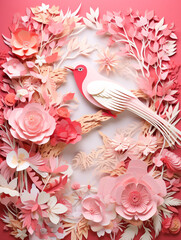  beautiful paper-cut style illustration of a bird surrounded by flowers